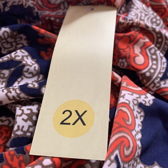 NWT TACERA Woman’s Medallion Orange Navy Blue Dress Sheer Winged Sleeves 2X - Picture 11 of 15